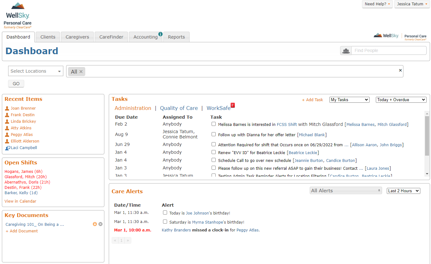 screenshot of WellSky Personal Care